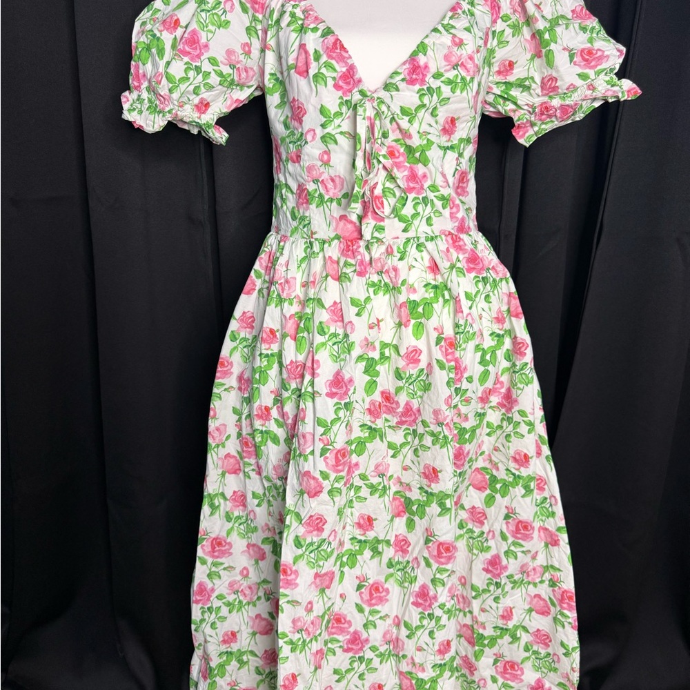 Hill House Pink and Green Floral Midi Dress